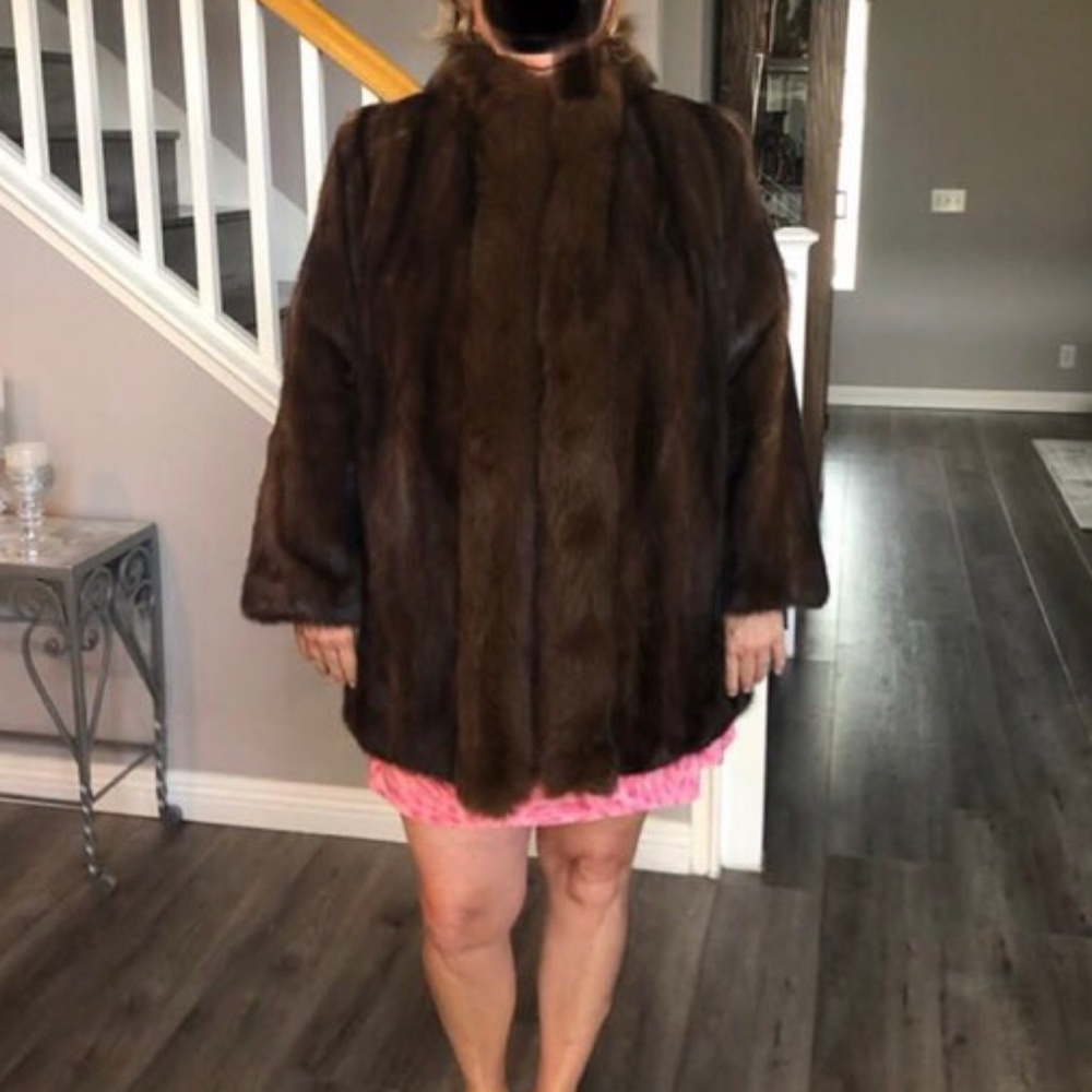 Real mink coat with fox collar